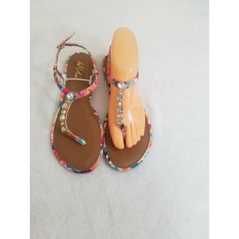Women's Wild Pair "Camino" Open Toe Casual T-Strap Sandals, Pink Multi, Size 8.5 - Picture 2 of 8